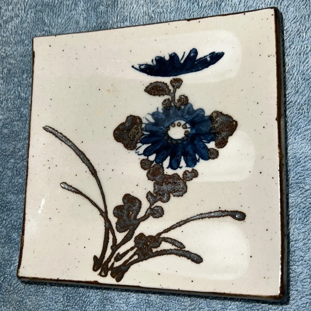 Vintage OMC Japanese ceramic square sushi style plates with hand painted design